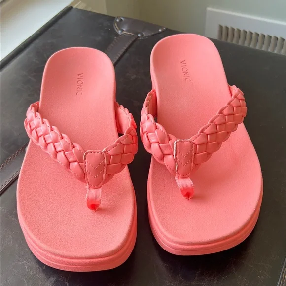 Vionic Kenji Pink Braided Platform Wedge Sandal - Picture 3 of 11